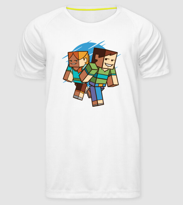 Caractere Minecraft model alb pe tricou