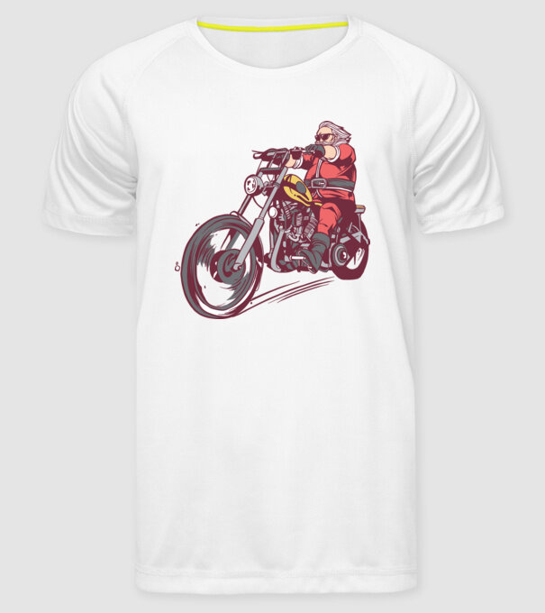 Moș Crăciun motociclist model alb pe tricou