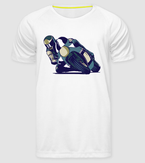 Concurent motocicletă model alb pe tricou