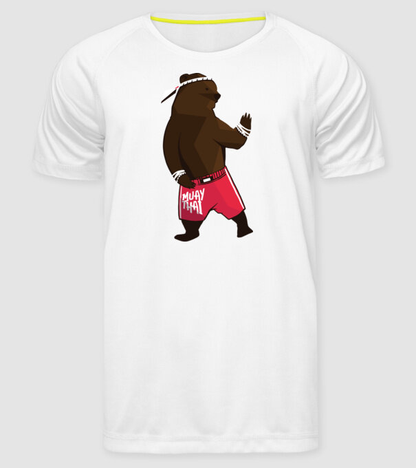 Urs Muay Thai model alb pe tricou