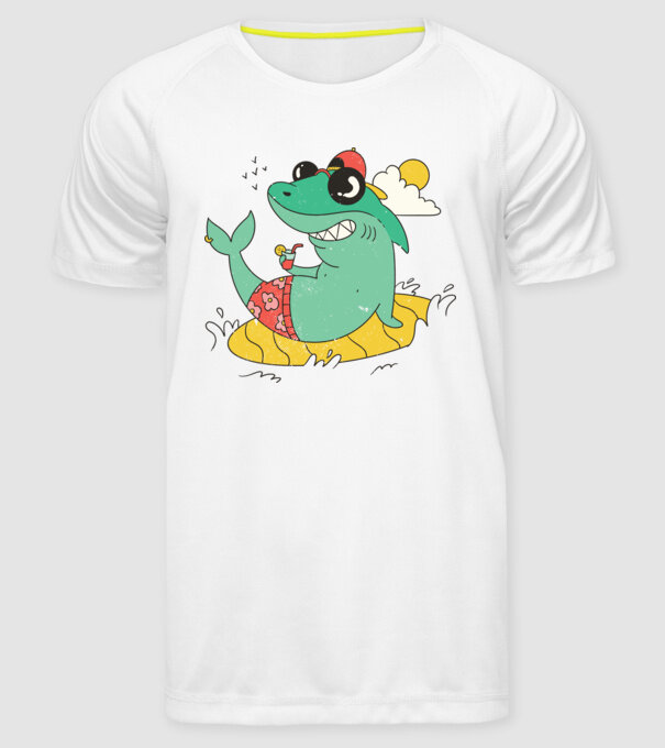Rechin la plajă model alb pe tricou