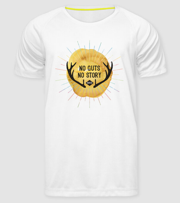 No guts no stories model alb pe tricou