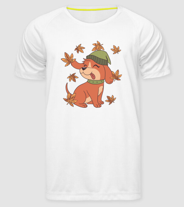 Câine Toamna model alb pe tricou
