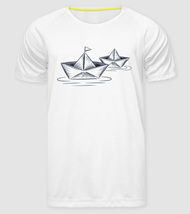 Barca de hârtie model alb pe tricou