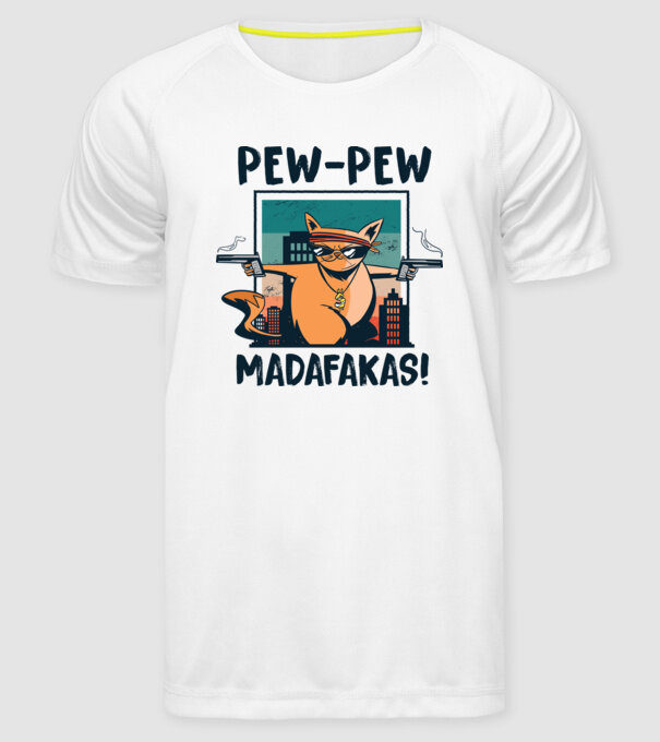 Pew Pew Pew Madafakas Pisică dark model alb pe tricou