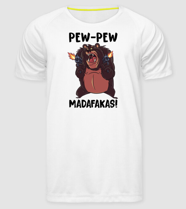 Pew Pew Pew Madafakas Urs alb model alb pe tricou