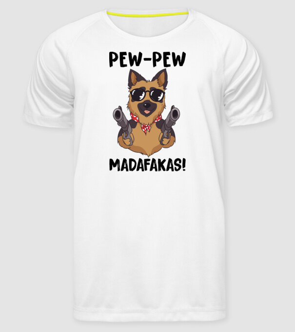 Pew Pew Pew Madafakas Ciobănesc german alb model alb pe tricou
