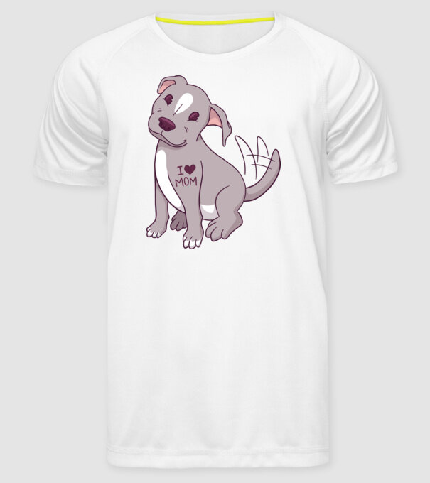 Pitbull - I Love Mom model alb pe tricou