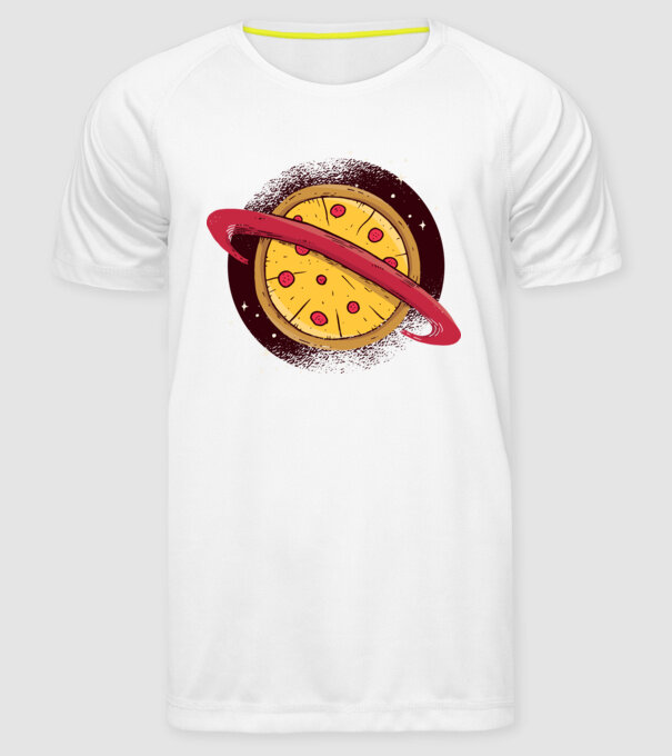 Pizza Planetă model alb pe tricou