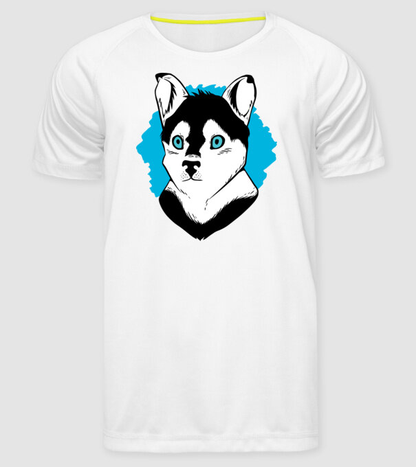 Câine Pomsky model alb pe tricou