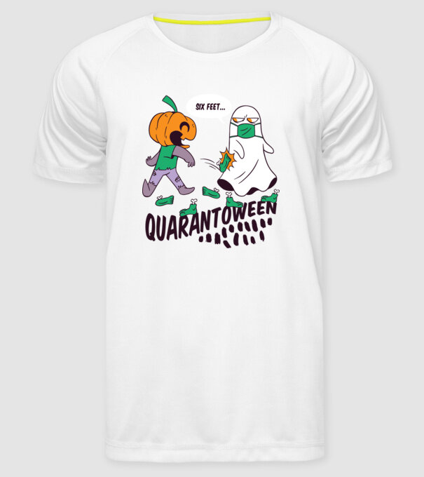 Quarantoween model alb pe tricou