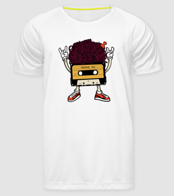 Casetă retro cu păr afro model alb pe tricou