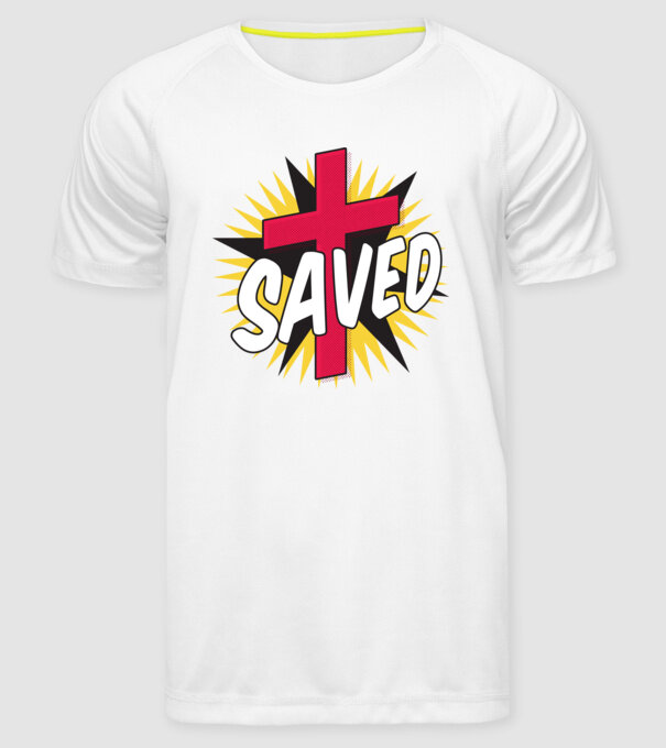 Saved Isus Cruce model alb pe tricou
