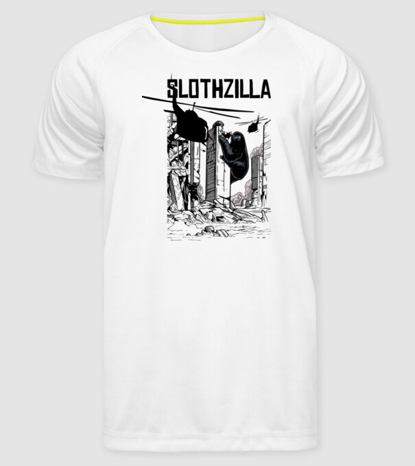 Slothzilla la atac amuzant tricou leneș amuzant model alb pe tricou