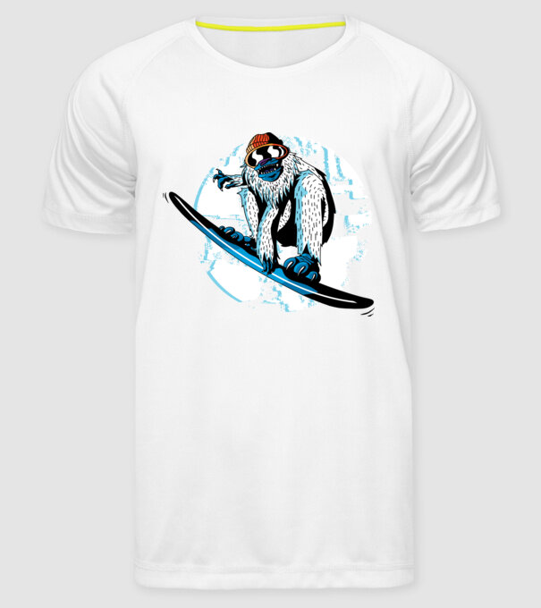Yeti Snowboarder model alb pe tricou