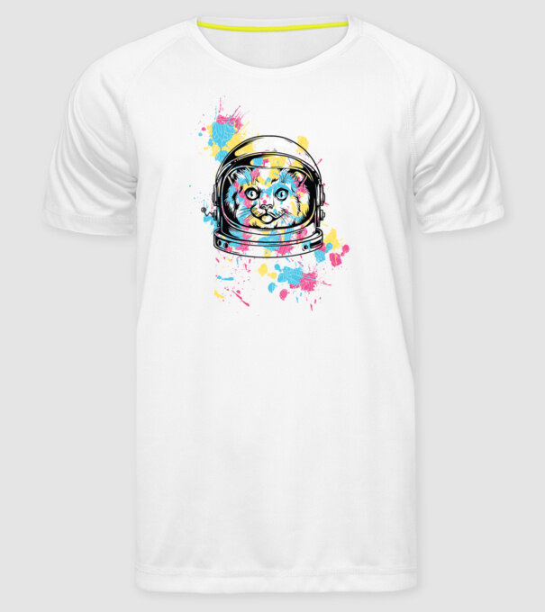 Space Cat model alb pe tricou