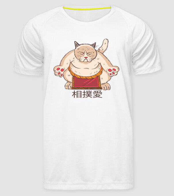 Pisică Sumo model alb pe tricou