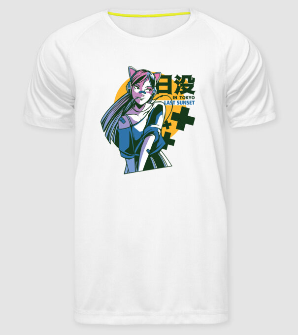 Fată Anime Sunset Tokyo model alb pe tricou