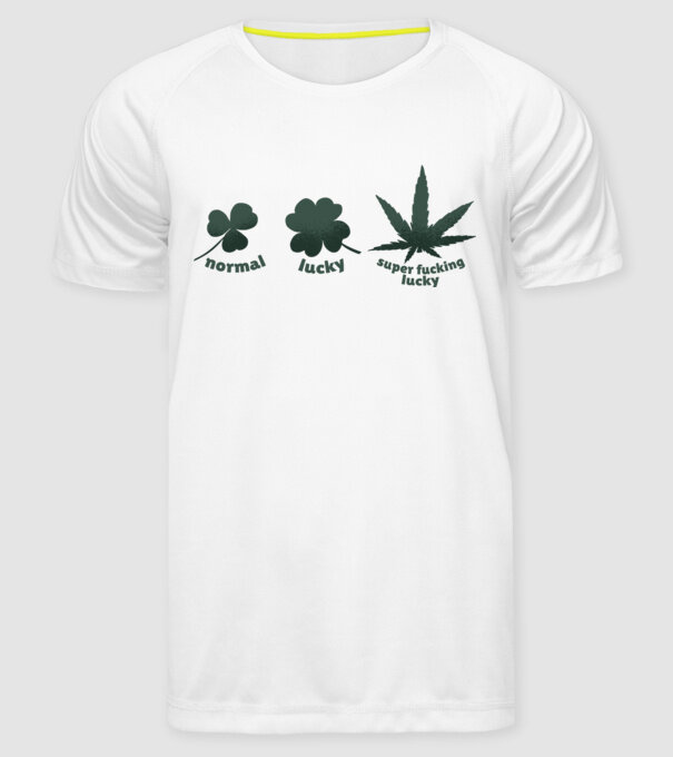 Super F*cking Lucky Cannabis model alb pe tricou