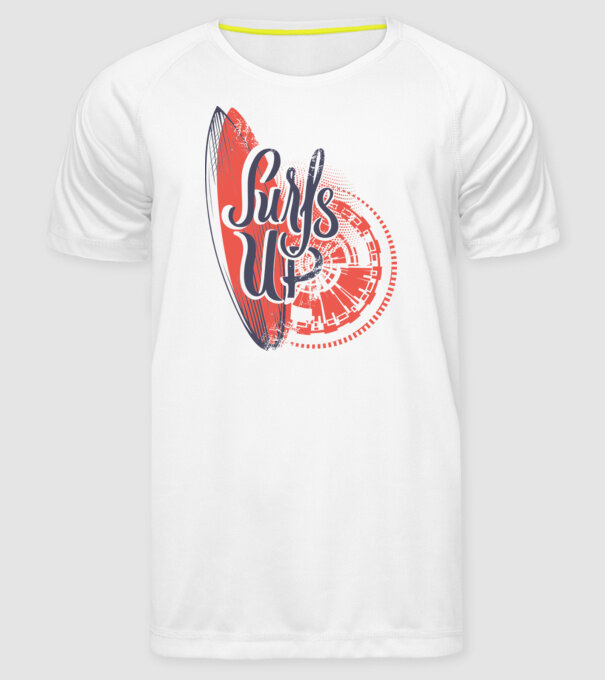 Surfs up model alb pe tricou