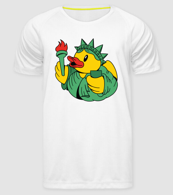 Rățușcă de cauciuc Statuia Libertății model alb pe tricou