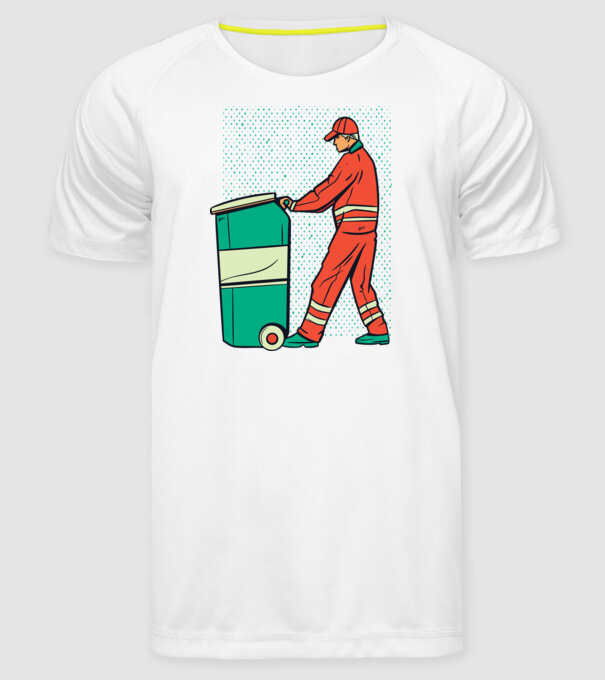 Gunoier model alb pe tricou