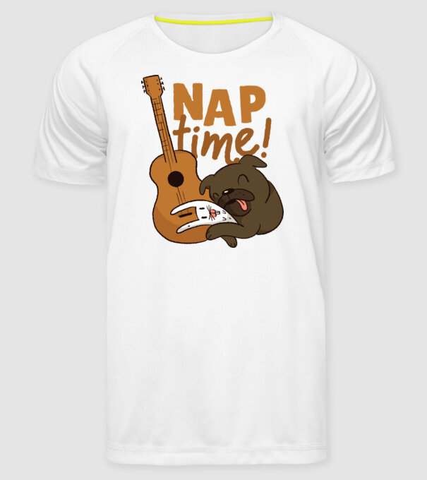 Timp pentru siestă - mops drăguț cu iepuraș și chitară model alb pe tricou