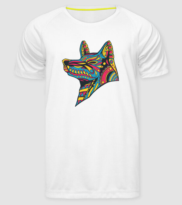 Cap de lup colorat model alb pe tricou
