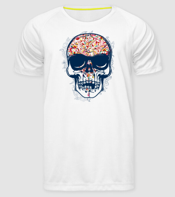 Craniu colorat model alb pe tricou