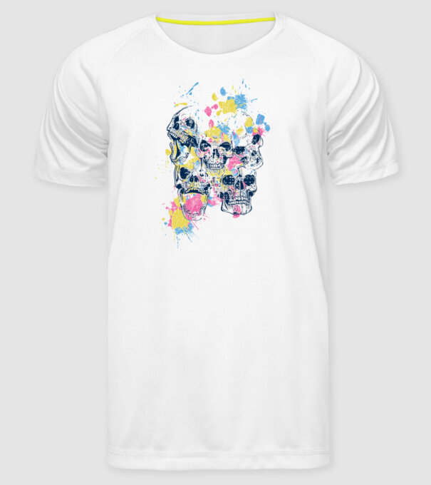 Cranii colorate model alb pe tricou