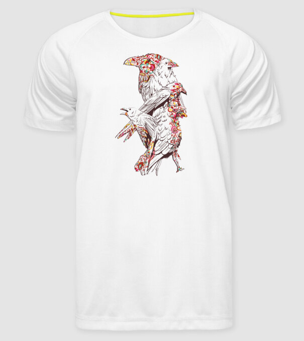 Păsări colorate model alb pe tricou