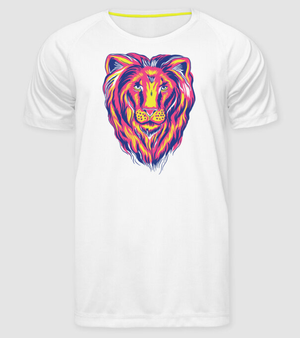 Leu colorat model alb pe tricou