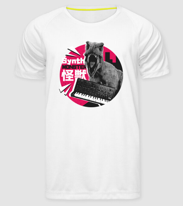 Dinozaur sintetizator model alb pe tricou