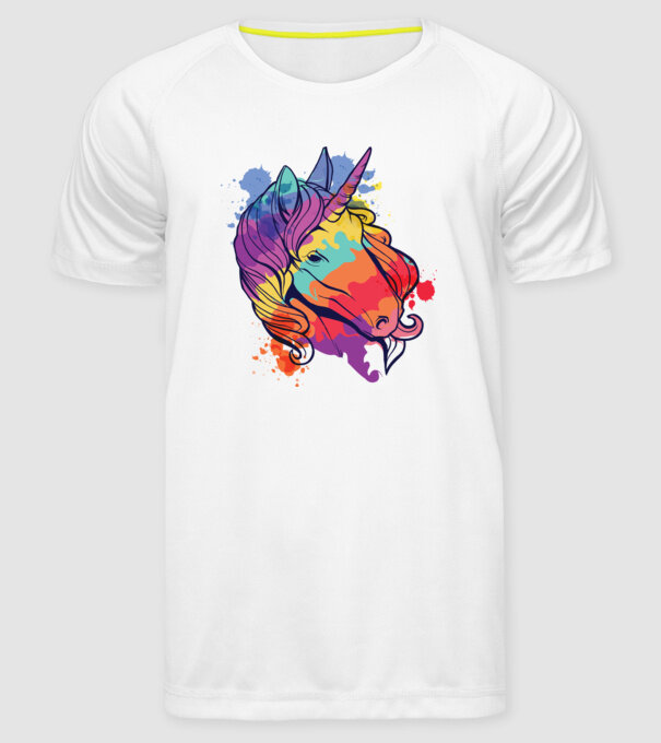 Curcubeu colorat Unicorn tricou model alb pe tricou
