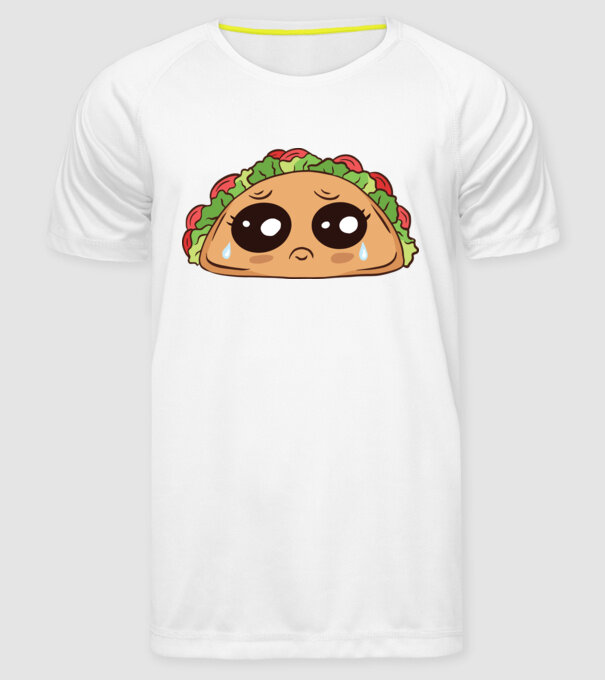 Taco trist model alb pe tricou