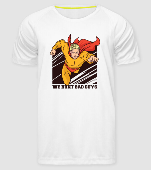 Supererou model alb pe tricou
