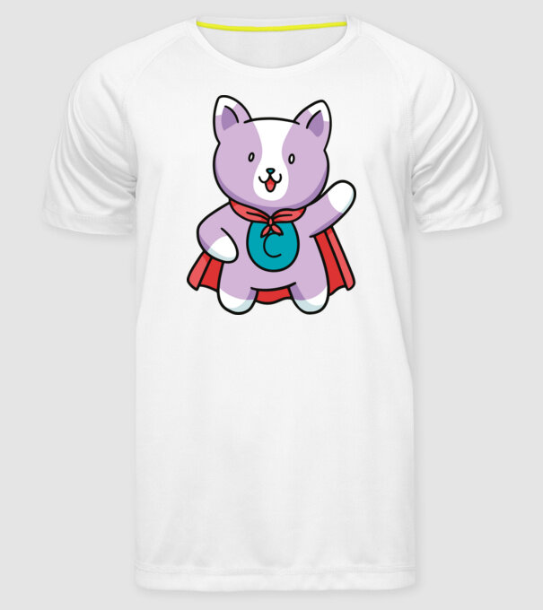 Pisică Supererou model alb pe tricou