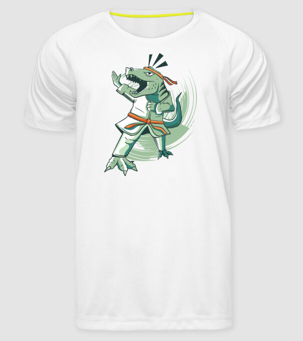 T-rex Karate model alb pe tricou