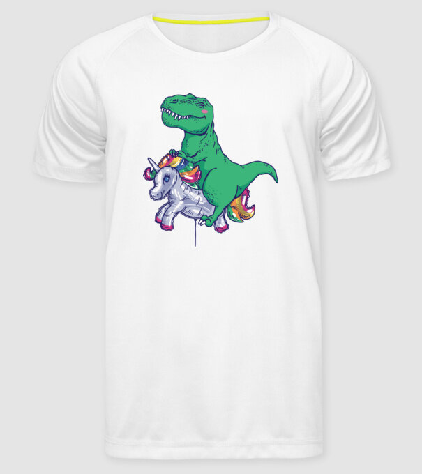 T-rex pe Unicorn balon model alb pe tricou