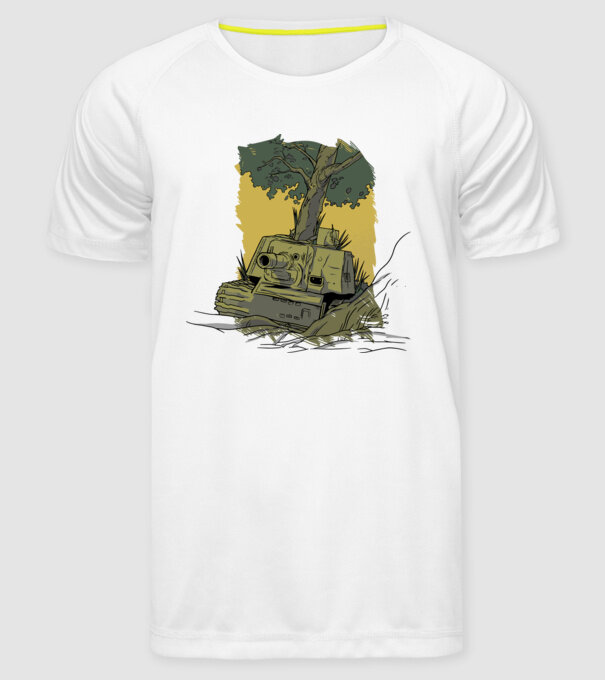 Tanc Copac model alb pe tricou