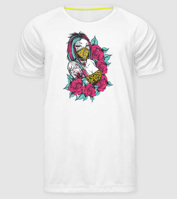 Fată tatuată model alb pe tricou