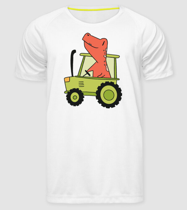 Tractor dinozaur model alb pe tricou