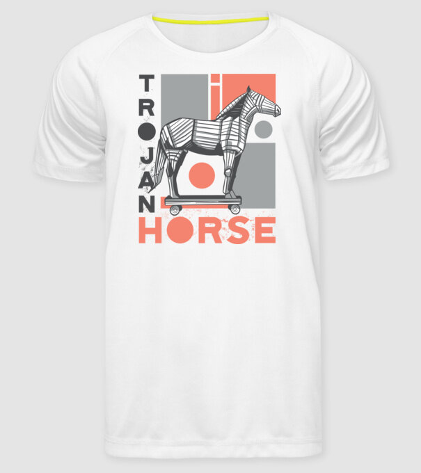 Cal troian model alb pe tricou