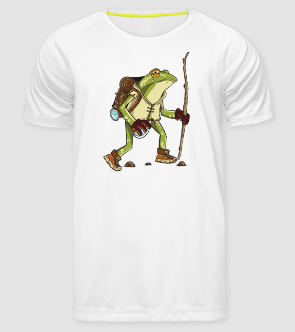 Broască în drumeție model alb pe tricou