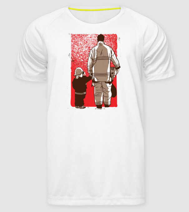 Tricou Pompier tată și fiu model alb pe tricou