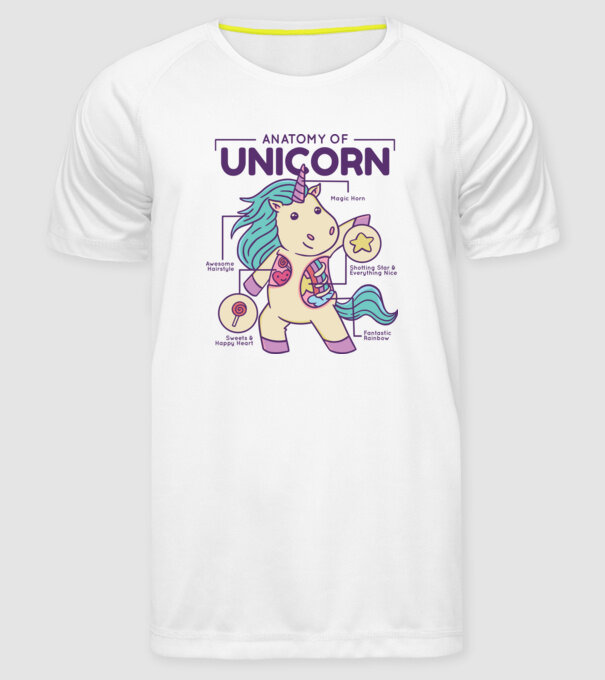 Unicorn Anatomie model alb pe tricou