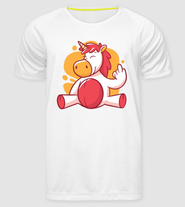 Unicorn arată degetul model alb pe tricou