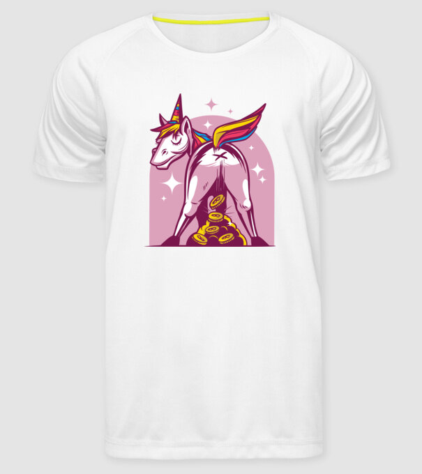 Unicorn Bitcoin model alb pe tricou