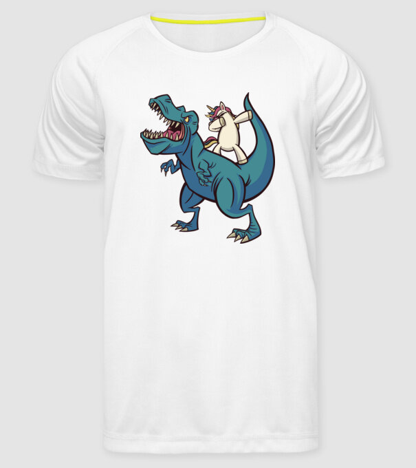 Unicorn DAB T-rex model alb pe tricou