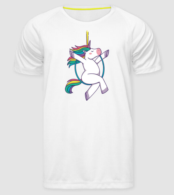 Unicorn pe cerc model alb pe tricou
